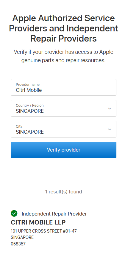 Citri Mobile listed on Apple's Verify Repair Provider tool