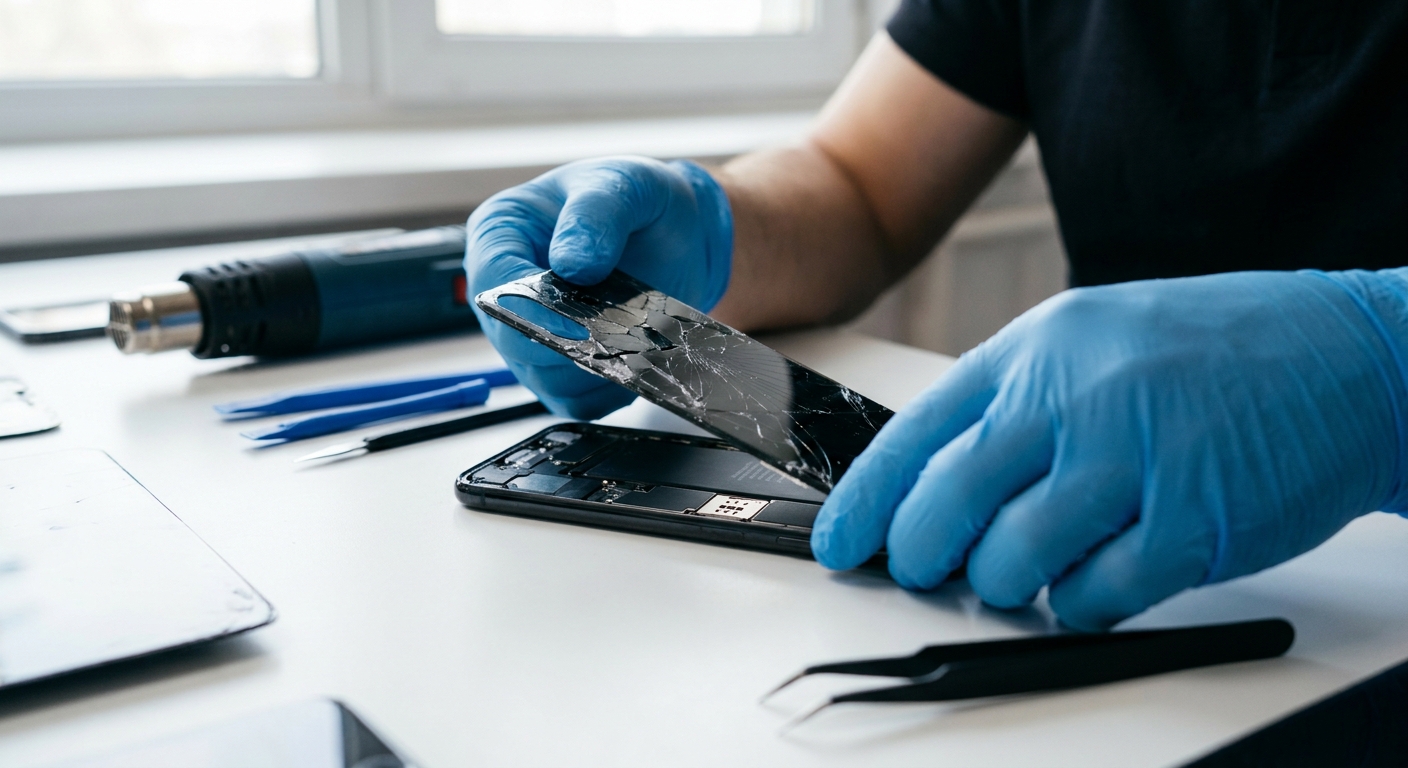 Cracked iPhone back glass being replaced at Citri Mobile Singapore