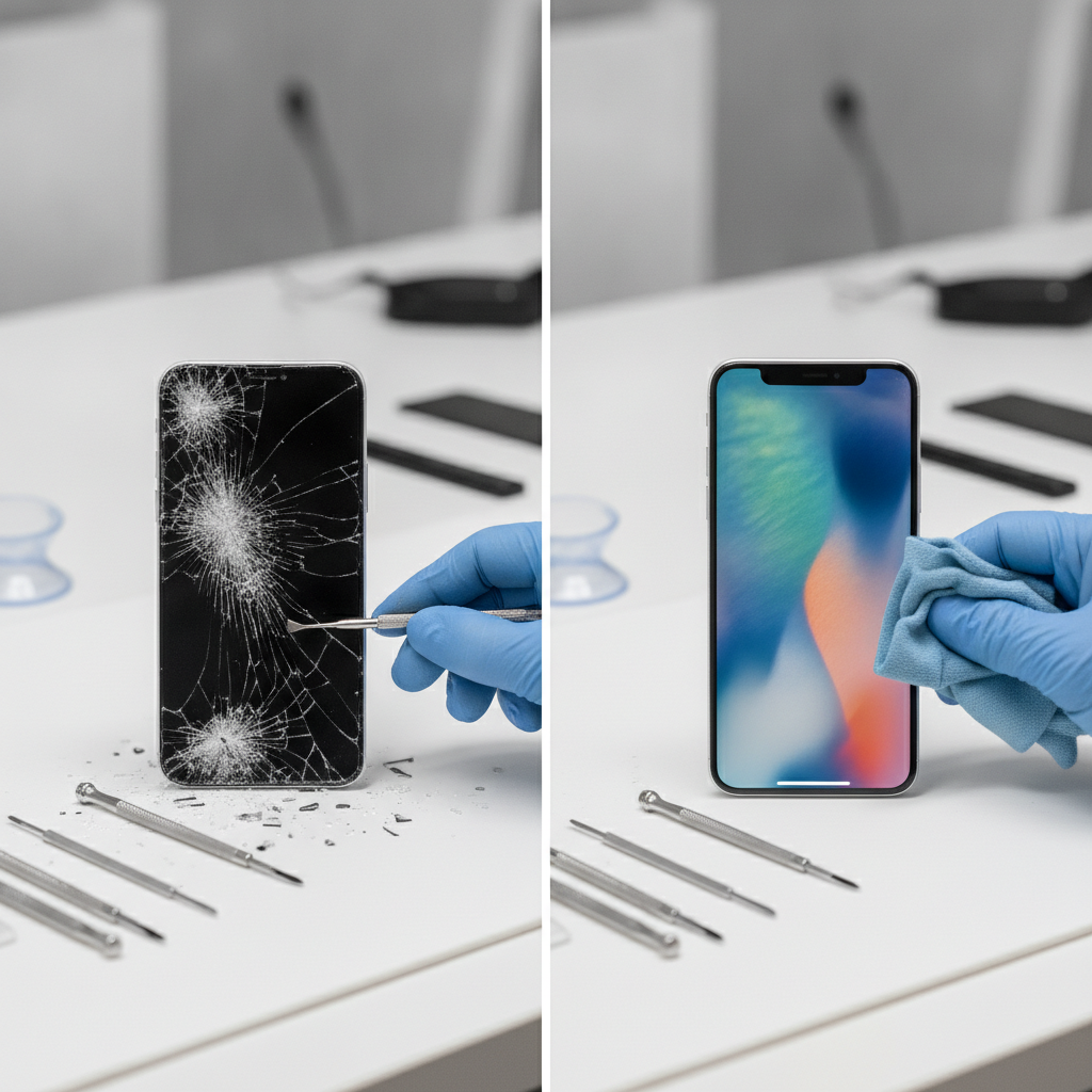 Before and after iPhone screen replacement at Citri Mobile Singapore