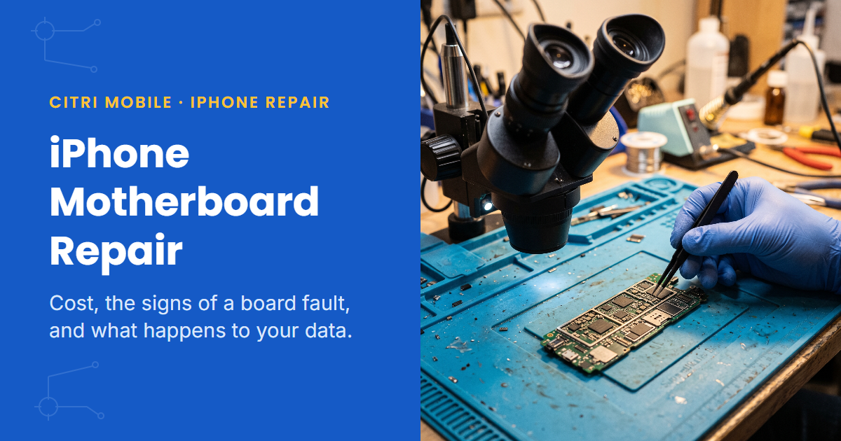 iPhone motherboard repair Singapore, logic board under a microscope